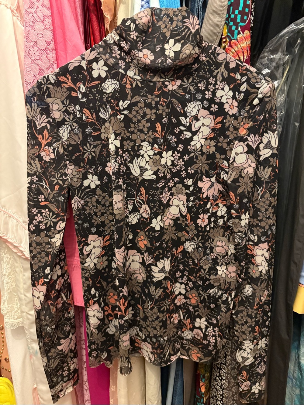 Soaked in Luxury Floral Mock Neck Long-Sleeve Mesh Top - Picture 5 of 8